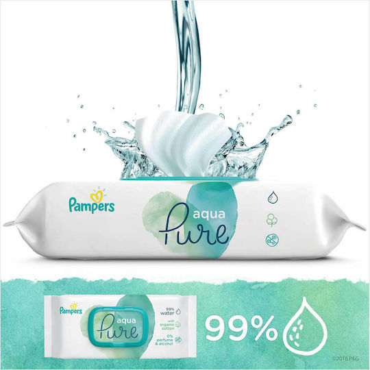 Pampers Pure Aqua Babytücher mit 99% Wasser, ohne Duftstoffe, Alkohol & Parabene 18x48Stk
