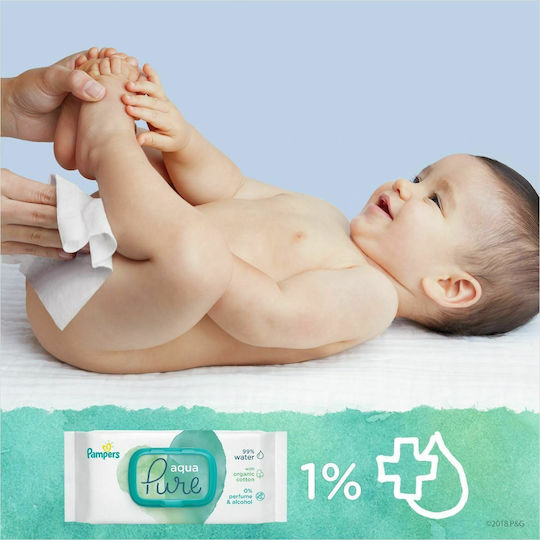 Pampers Pure Aqua Babytücher mit 99% Wasser, ohne Duftstoffe, Alkohol & Parabene 18x48Stk