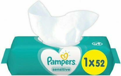 Pampers Sensitive Хипоалергенни Бебешки Кърпички Без Аромат Алкохол и Парабени 52 Бр