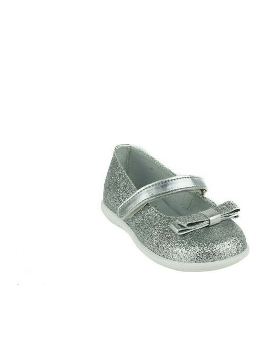 Ricco Mondo Kids Anatomic Leather Ballerinas 102 with Hoop & Loop Closure Silver