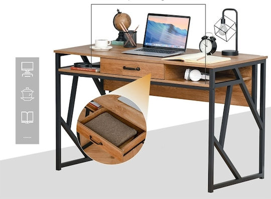 Desk made of Solid Wood Coffee with Metal Legs 120x60x76cm