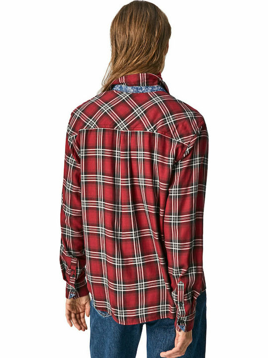 Pepe Jeans Oriana Women's Checked Long Sleeve Shirt Red