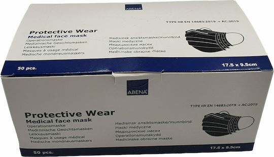 Abena Surgical Protective Masks Type IIR with Elastic Protective Mask Non-Reusable Type IIR Surgical Black 1999903629 50pcs