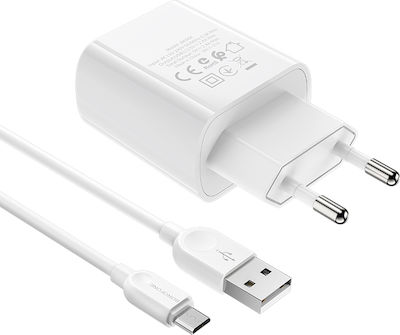 Borofone Charger with 2 USB-A Ports and Cable micro USB White (BA58A)