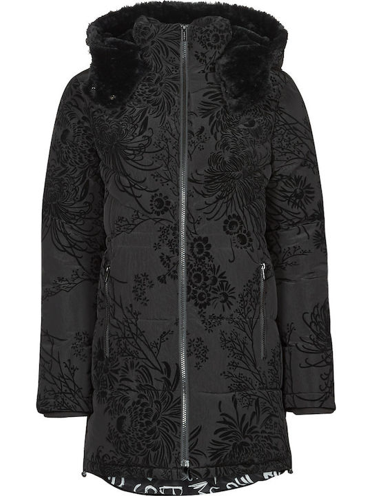 Japan Women's Long Puffer Jacket for Winter with Hood Black