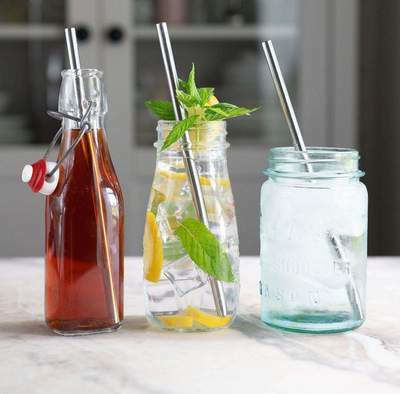 Healthy Human Καλαμάκια Μεταλλικά Ασημί με Βουρτσάκι 5τμχ