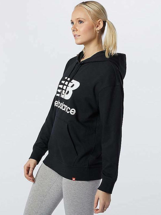 Essentials Stacked Logo Μακρύ Γυναικείο Φούτερ με Κουκούλα Μαύρο