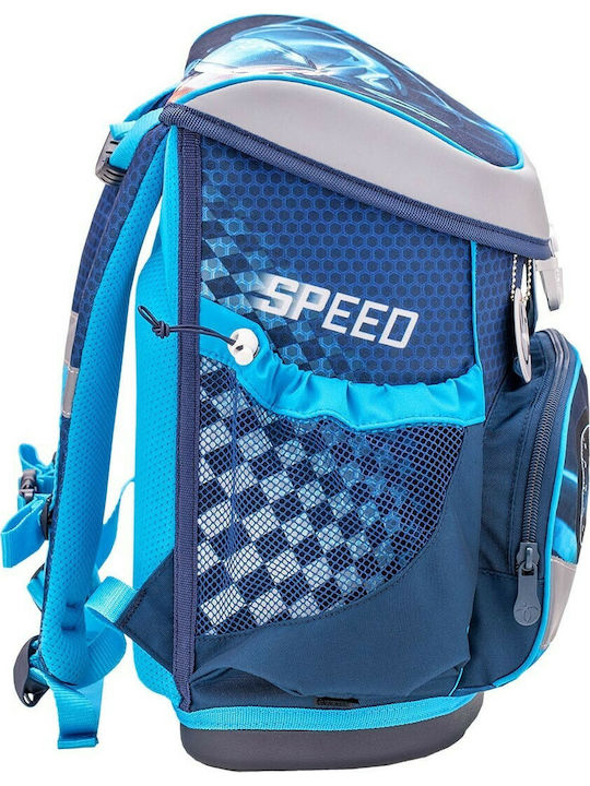 Belmil Blue Race Mini Fit School Bag Backpack Elementary, Elementary Blue with Water Bottle Holder 17Liters