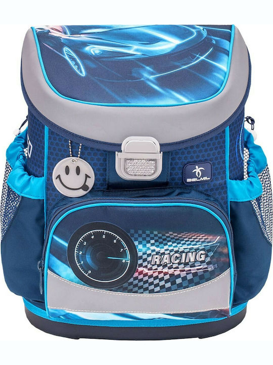 Belmil Blue Race Mini Fit School Bag Backpack Elementary, Elementary Blue with Water Bottle Holder 17Liters