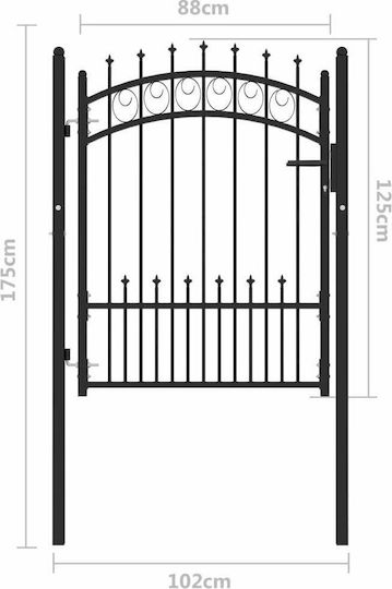 vidaXL Fencing Gate with Spikes Black Steel Metal Fence Gate with Spears in Black Color 1.25x1.0m