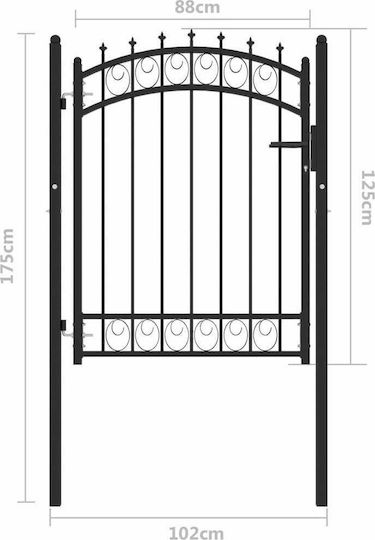 vidaXL Fencing Gate with Spikes Black Steel Metal Fence Gate with Spears in Black Color 1.25x1.0m