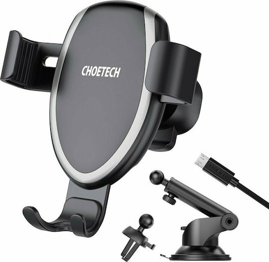 Choetech Suport Auto Pentru Telefon Mobil Cu Cârlige Reglabile Și Încărcare Wireless 10W Neagră