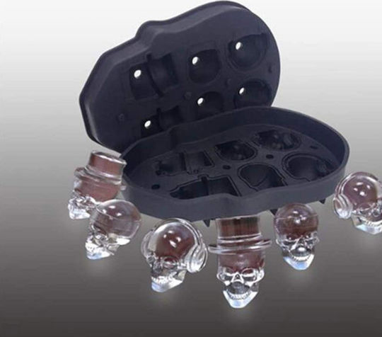 3D-Skull Eiswürfelform Schädel aus Silikon 6 Plätze Schwarz