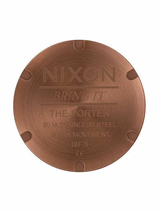 Nixon Porter Ανδρικό Ρολόι 40mm με Καφέ Δερμάτινο Λουράκι