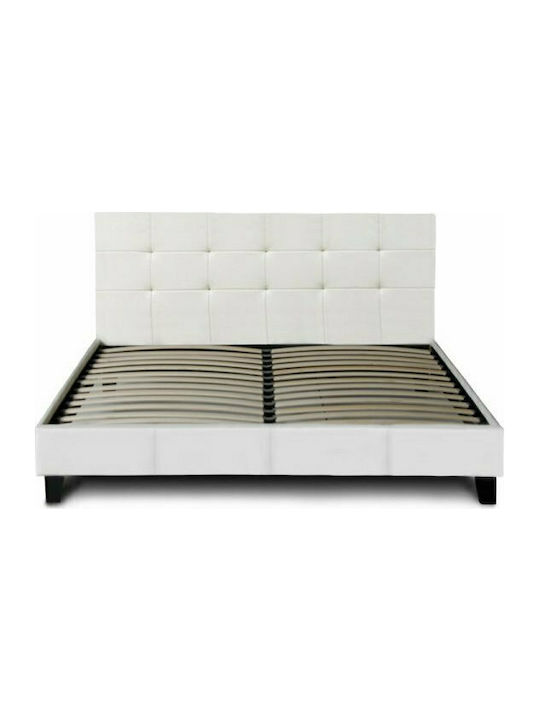 Sissy Κρεβάτι Υπέρδιπλο Επενδυμένο με Δερματίνη Λευκό με Τάβλες για Στρώμα 160x200cm