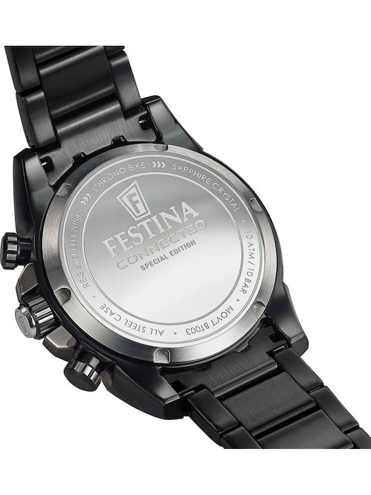 Festina Connected Ανδρικό Ρολόι 45.5mm Χρονογράφος Μπαταρίας με Ασημί Μεταλλικό Μπρασελέ