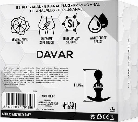 Tardenoche Davar Anal Plug Black 11.75cm