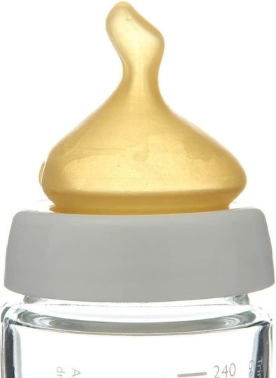 Nuk Glass Baby Bottle New Classic Anti-colic with Rubber Teat for 0+ Months White White 240ml