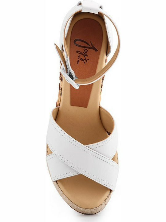 Joys Women's Leather Ankle Strap Platforms White