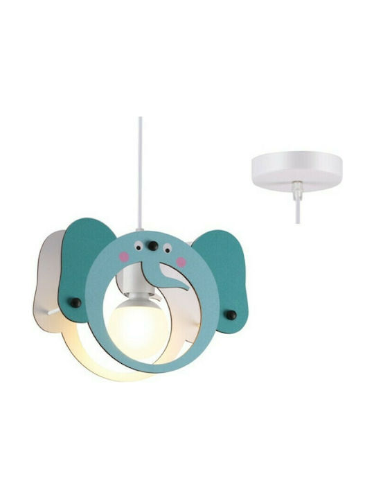 Aca Kids Wooden Single Ceiling Light E27 Elephant Blue 40W