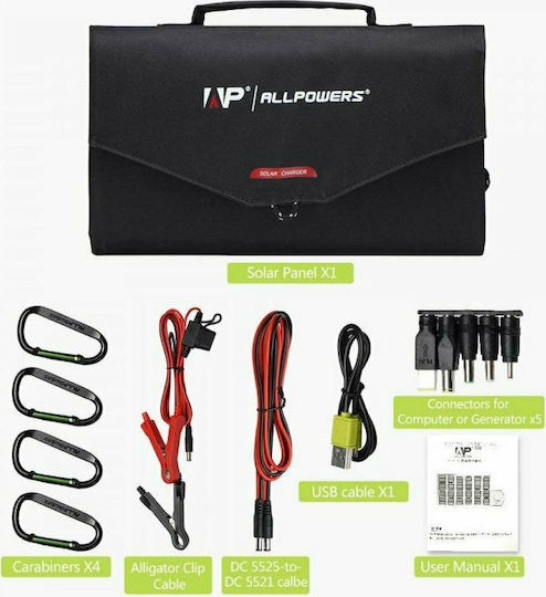 Allpowers SP012 Сгъваем Слънчев Зарядно Устройство Преносими устройства / Акумулаторни батерии 100W 5V с USB връзка (AP-SP012BLA)