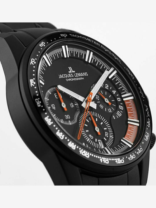 Jacques Lemans Liverpool Ανδρικό Ρολόι 40mm Χρονογράφος Μπαταρίας με Μαύρο Μεταλλικό Μπρασελέ
