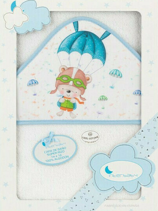Interbaby Hooded Baby Bath Towel Paracaidista White / Blue