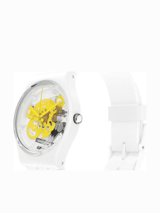 Swatch Time To Yellow Small Ανδρικό Ρολόι 42mm Μπαταρίας με Λευκό Καουτσούκ Λουράκι