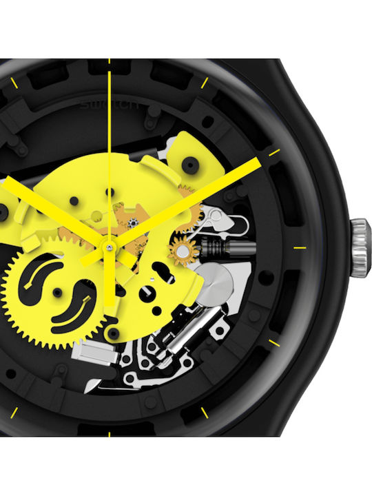 Swatch Time To Yellow Big Ανδρικό Ρολόι 42mm Μπαταρίας με Μαύρο Καουτσούκ Λουράκι