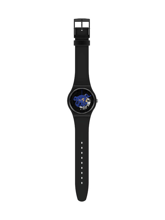 Swatch Time To Blue Big Ανδρικό Ρολόι 42mm Μπαταρίας με Μαύρο Καουτσούκ Λουράκι