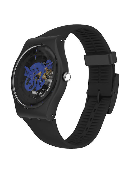Swatch Time To Blue Big Ανδρικό Ρολόι 42mm Μπαταρίας με Μαύρο Καουτσούκ Λουράκι