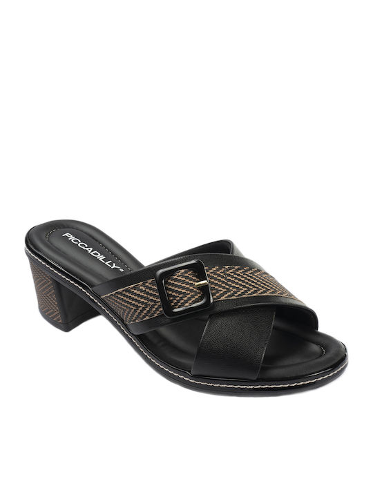 Piccadilly Anatomic Women's Sandals Black with Chunky Medium Heel