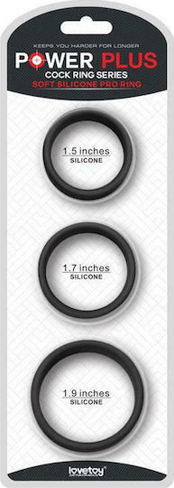 Lovetoy Power Plus Soft Silicone Pro Ring Set Cock Rings Cock Silicon Black 3buc