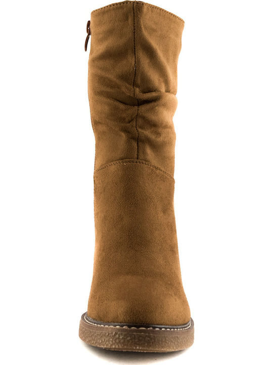 77-15 Suede Women's Chelsea Boots with High Heel Tabac Brown