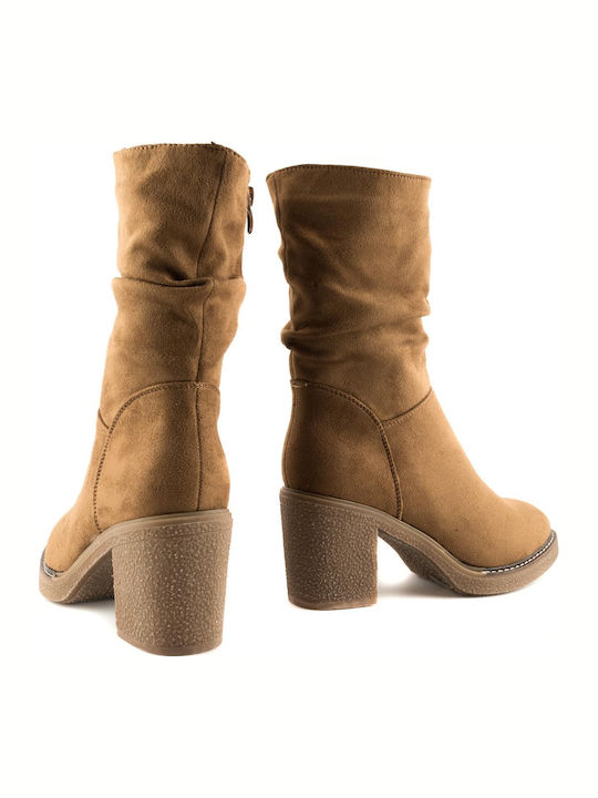 77-15 Suede Women's Chelsea Boots with High Heel Tabac Brown