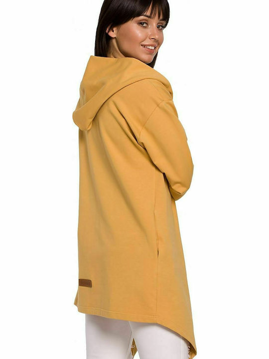 BeWear Μακριά Γυναικεία Ζακέτα σε Κίτρινο Χρώμα