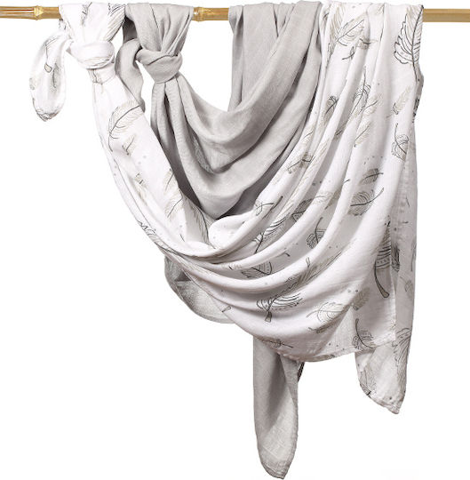 Babyono Feathers Muslin Swaddle Wraps Gray 120x120cm. 2pcs