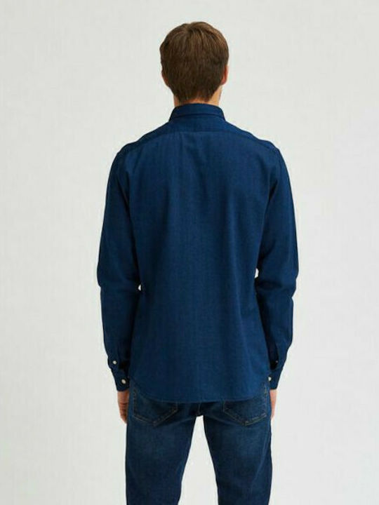 Selected Men's Shirt Long Sleeve Cotton Navy Blue