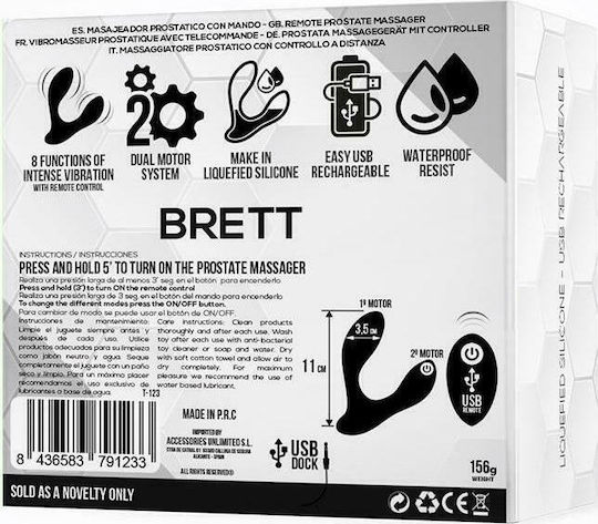 Tardenoche Brett Prostate Massager Remote Control USB Liquid Silicone Analvibrator mit kabelloser Funktion Schwarz