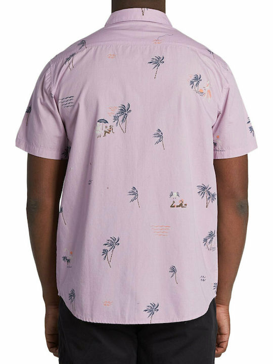 Billabong Men's Shirt Short Sleeve Cotton Floral Pink