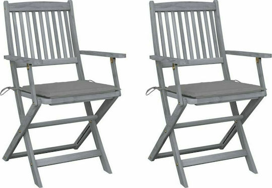 Scaun de exterior Lemn Patină gri / Pernă gri cu pernă 2buc 54x57x91cm