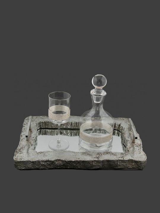 La Vista Set Carafă de Nuntă cu Pahar de Vin Lemn / Cristal Gri 2buc