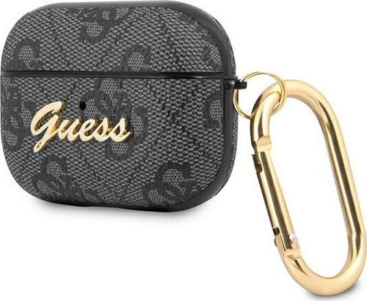 Guess Script Metal Logo Θήκη Δερματίνης με Γάντζο σε Γκρι χρώμα για Apple AirPods Pro