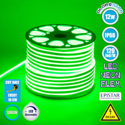 GloboStar Rezistentă la apă Bandă Neon Flex LED Alimentare 24V cu Lumină Verde Lungime 1m și 120 LED-uri pe Metru