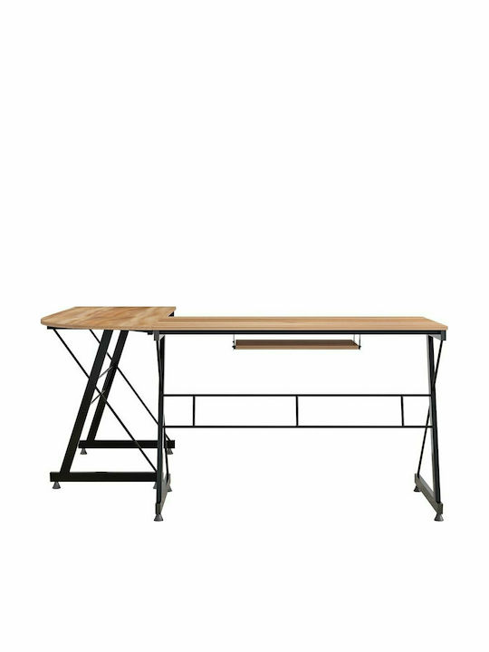 Birou Colțar De Calculatoare Walnut Din Lemn Culoare Maro Negru Cu Picioare Metalice 158x120x74cm