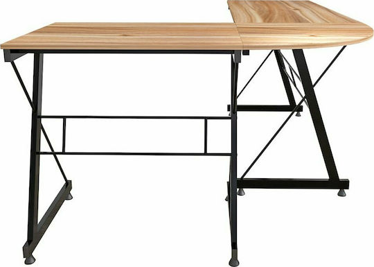 Ъглово Компютърно Бюро Walnut Дървено Кафяво - Черно С Метални Крака 158x120x74см