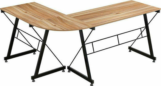 Corner Computer Office Wooden Walnut - Black with Metal Legs 158x120x74cm