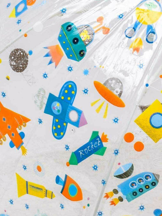Djeco Kids Curved Handle Umbrella with Space Designs with Diameter 70cm Multicolour