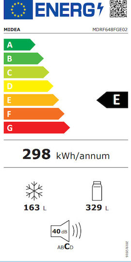Midea 492lt Total NoFrost Î180.8xL83.3xA74cm. Inox MDRF648FGE02