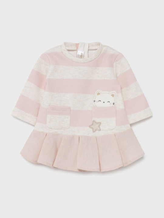 Mayoral Kids Dress Striped Long Sleeve Pink